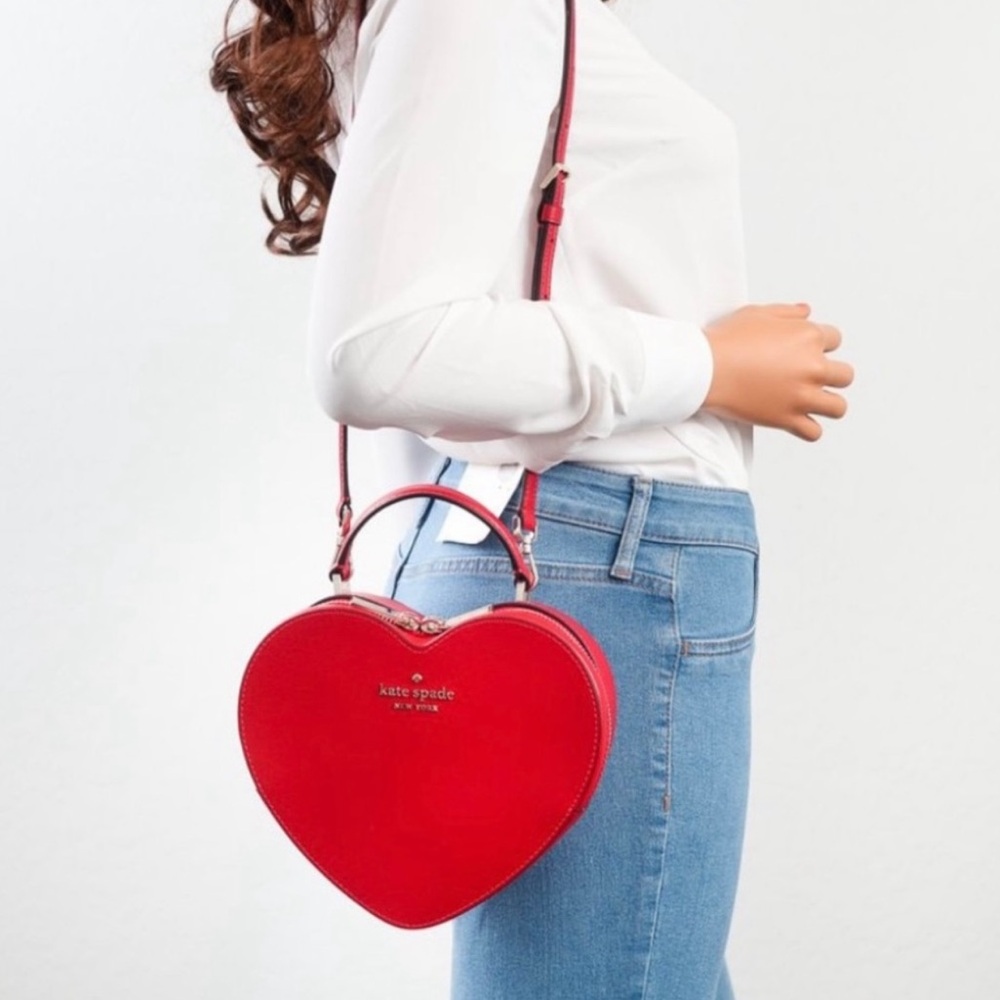 Kate Spade Love Shack Heart Crossbody Purse Leather Candied Cherry Red